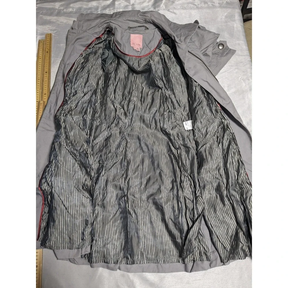 TED BAKER LONDON Women Size 2 Gray Belted Lined Full Zip Trench Coat - Picture 3 of 16
